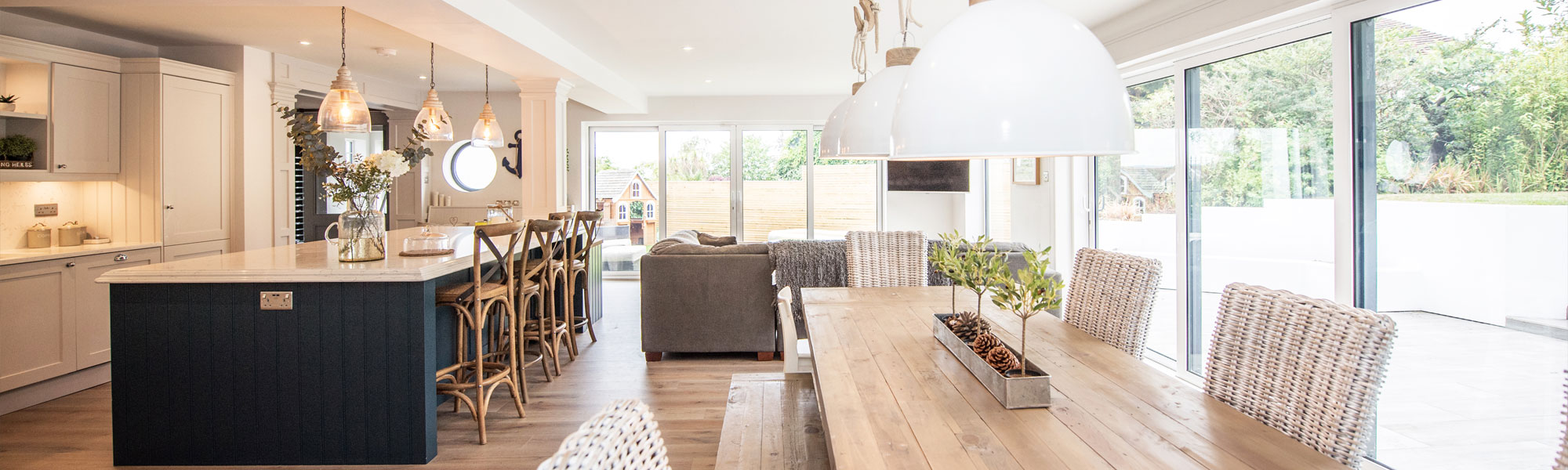 Modern kitchen and dining area in Conwy designed by The Cosy Home Company